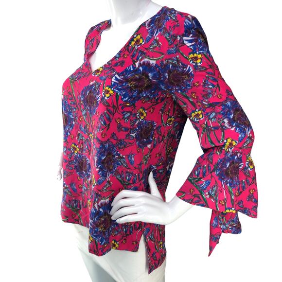 Prabal Gurung Collective Womens Size 2 Top Floral Flare Sleeve V Neck Pink - Picture 4 of 15
